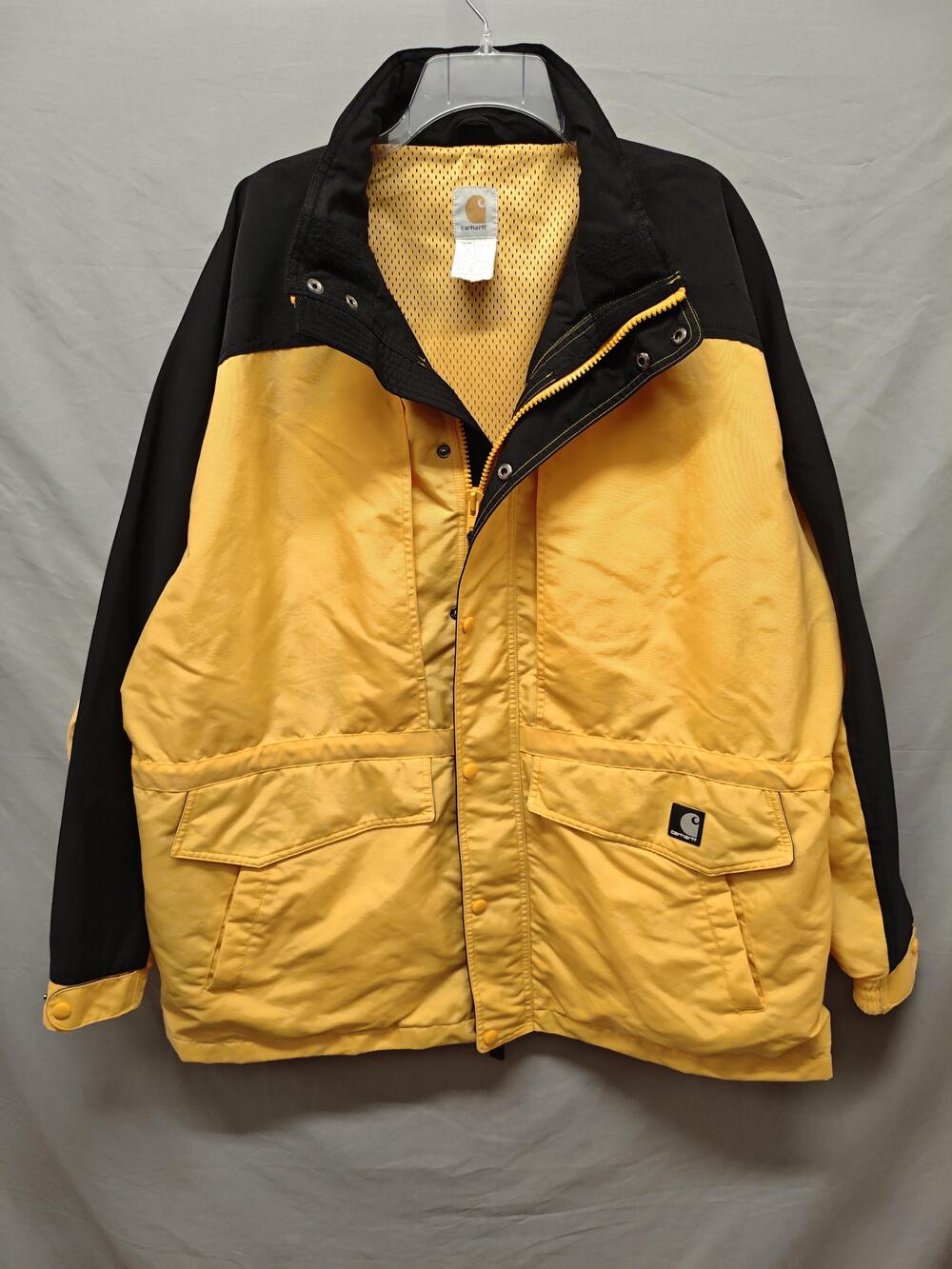 Vintage Carhartt Jacket Mens XL Yellow Black Nylon Mesh Lined Made Korea 90s